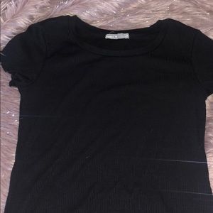 Black lettuce ruffle crop top